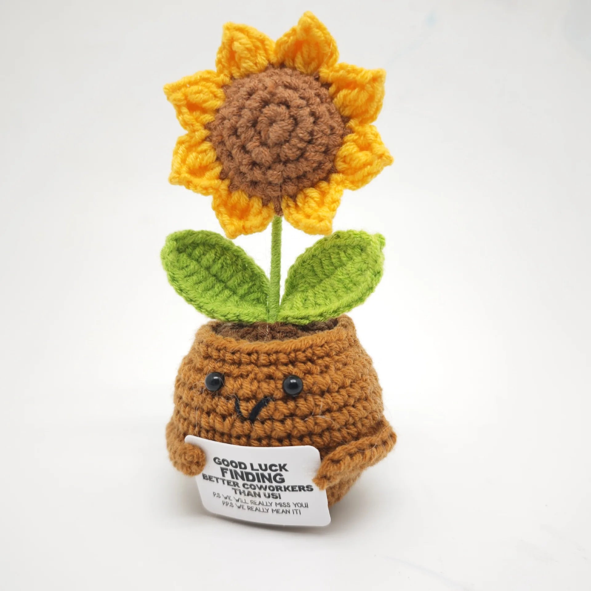 Hand-knitted Crochet Rose Flowers Woven Plants Potted Artificial Sunflowers Positive Flower Room Table Ornament Birthday Gift