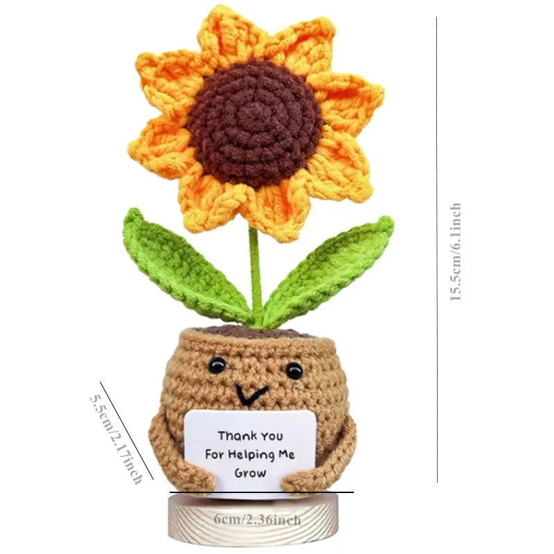 Handmade Crochet Sunflower Desktop Decor with "Thank You for Helping Me Grow" Message - Fabric Office & Car Decoration for WoMen
