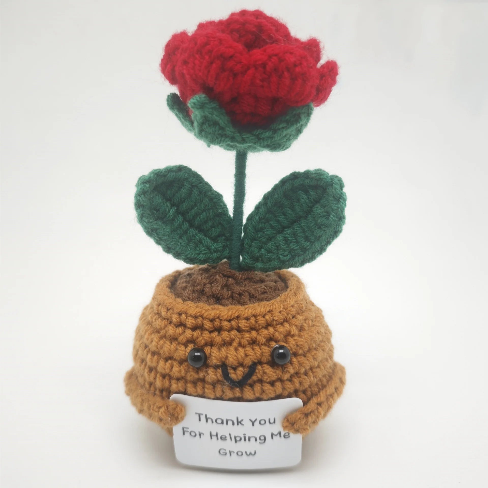 Hand-knitted Crochet Rose Flowers Woven Plants Potted Artificial Sunflowers Positive Flower Room Table Ornament Birthday Gift