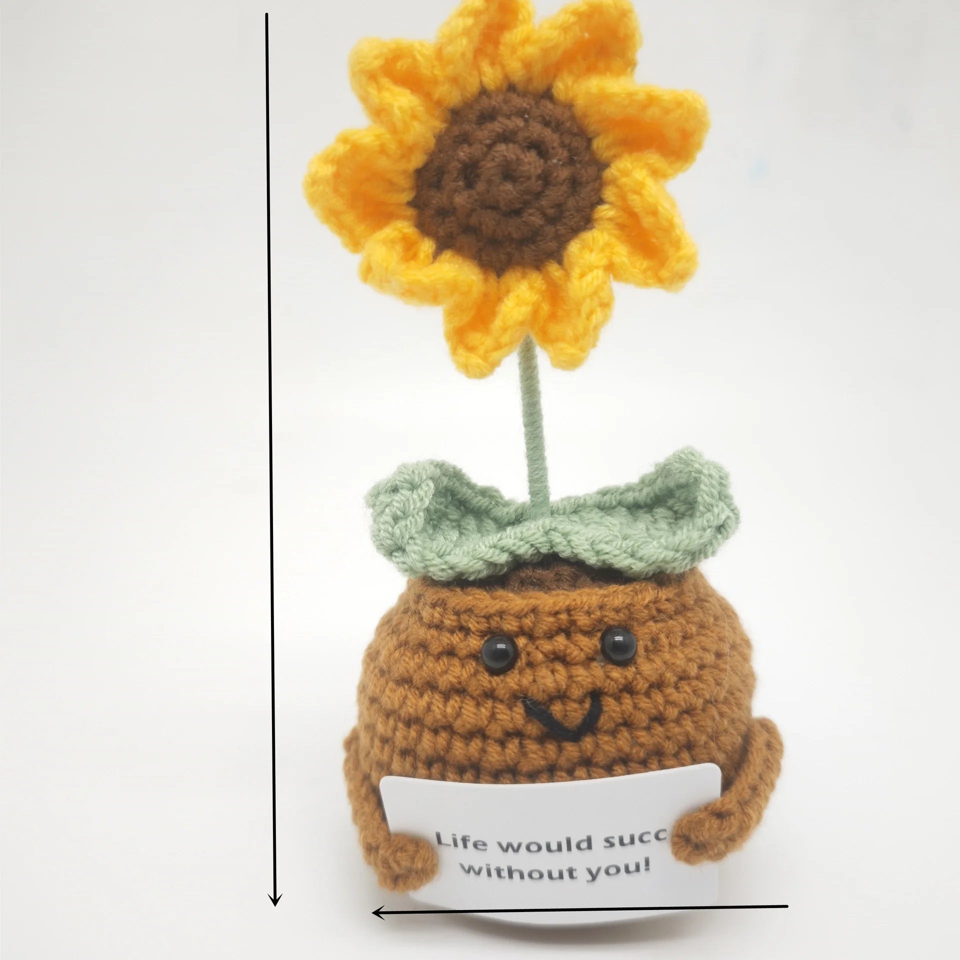 Hand-knitted Crochet Rose Flowers Woven Plants Potted Artificial Sunflowers Positive Flower Room Table Ornament Birthday Gift
